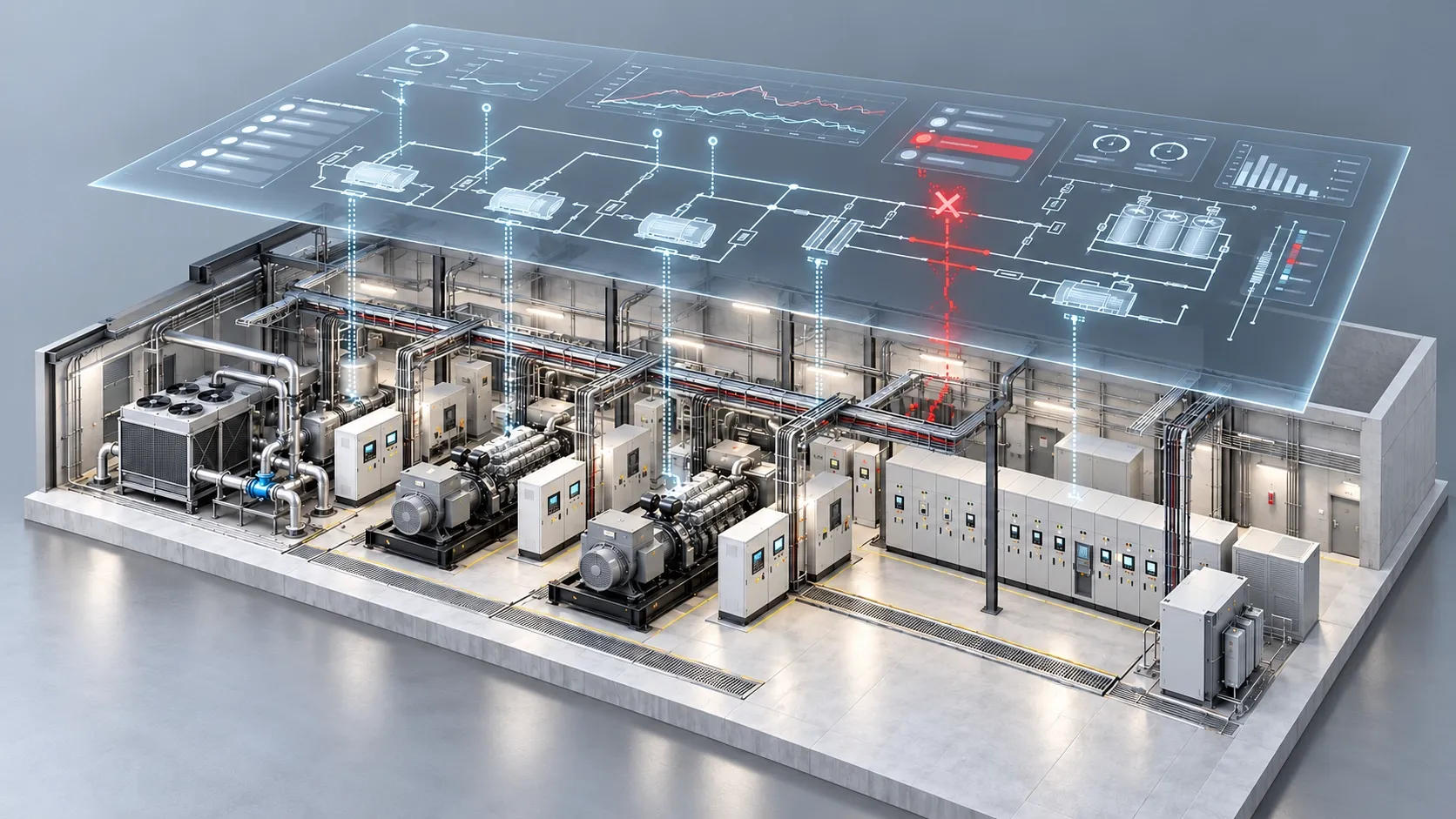 Энергоцентр с генераторными установками и схемой SCADA